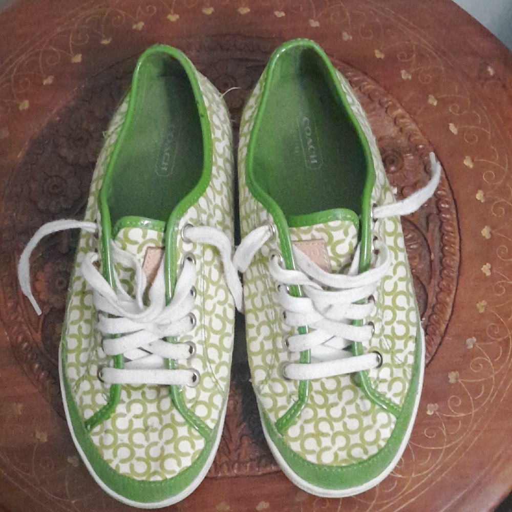 Coach ADULT Lime Green Signature Logo Canvas Sneakers